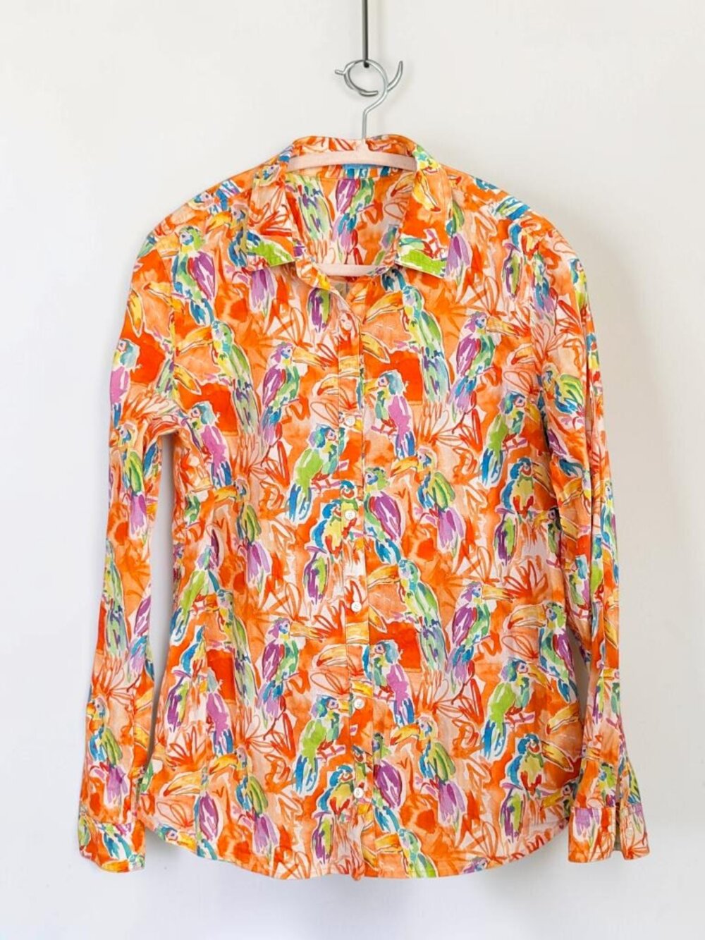 J. McLaughlin tropical birds botanical nature fairy boho cottage shirt w's L